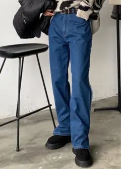 フリンジハイウエストテーパードデニムパンツ