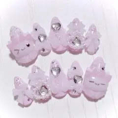 No.304　ネイルチップ 現品 量産型 地雷系 サブカル 平成女児 ピンク 猫