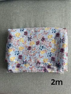 青色フラワープリント生地