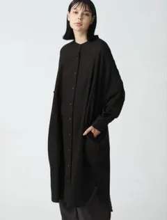 美品mizuiro ind スタンドカラーシャツワンピースブラウン