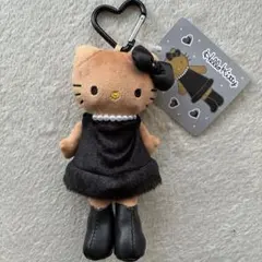 新品　ハローキティ　ぬいぐるみキーホルダー　ブラック　パール　チャーム　美品　①