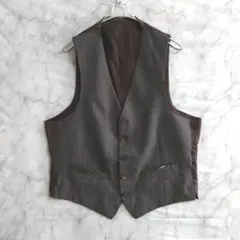 111　スーツベスト　L　灰茶　格子編み柄　ジレベスト　US古着