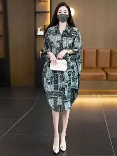 プリント シャツワンピース 大人 体型をカバー カジュアル おしゃれ度高め