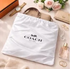 【2枚セット】COACH コーチ 収納袋 保存袋 巾着 白大サイズ 正規ロゴ入り