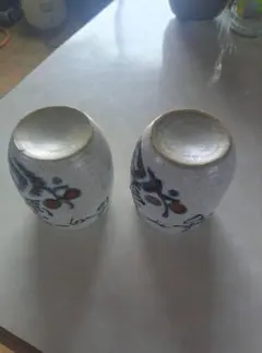 手描き花模様 陶器 湯飲み 2個セット