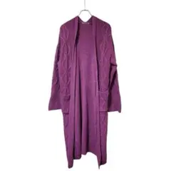 NICE CLAUP ニットカーディガン F パープル ケーブル編み 羽織り