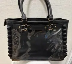 ハートバックルフェイクレザーフリルトートバッグ/ザッカマート