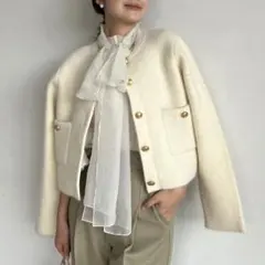 ラクーンブレンドノーカラーニットジャケット