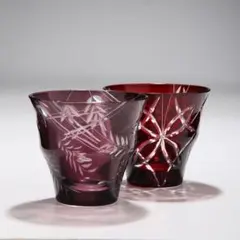彩花切子 タンブラー グラス 赤・青2個ペアセット 未使用 箱付き 江戸切子風 彩花切子 タンブラー グラス 赤・青2個ペアセット 未使用 箱付き 江戸
