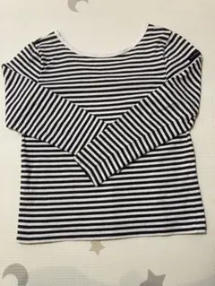 Le Minor 黒と白のストライプ Vネック長袖Tシャツ