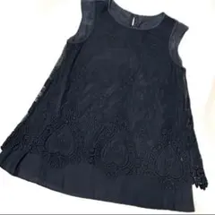 黒ハート柄　ノースリーブ　トップス　春服夏服　レース 日本製　コットンのサムネイル