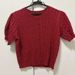 レッド ニットトップス 半袖のサムネイル