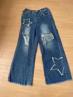 SHEIN 星型ダメージデニムワイドパンツ 11Y
