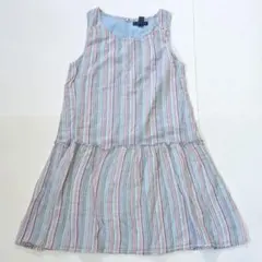 GapKids ギャップキッズ ストライプノースリーブワンピース 水色 150
