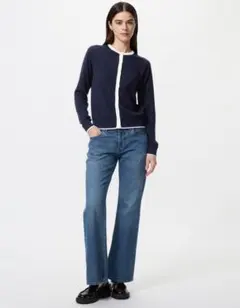 UVカットクルーネックカーディガン　バイカラー　69 NAVY M