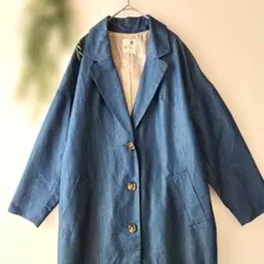 アースミュージック&…【F】ネイビー ロングコート ゆったり 春コーデ