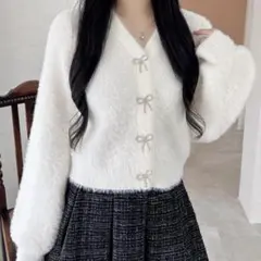 INGNI Vネックリボンボタンフェザーニットカーディガン