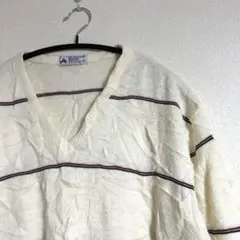 希少✨西ドイツ製　アスコット　アイボリー ストライプ ニット Vネック ニット