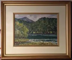 萩駿 油彩 風景画 渓流 柳瀬川 栃木 日本風景 昭和 絵画 260207-1