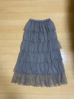 グレー チュール ティアードスカート