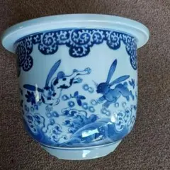火鉢 陶器鉢 染付 古民具 睡蓮鉢 金魚鉢 植木鉢 有田焼 水鉢 花柄