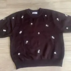 Helm ダークブラウン 花柄刺繍 ニット