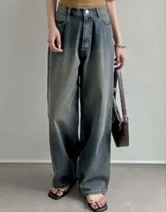 RE:EDIT コットンデニムルーズワイドパンツ（ブルー系その他）