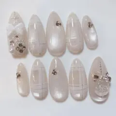 現品　ネイルチップ　クリスマス　チェック　マグ　ワンホン　量産　地雷系　ガーリー