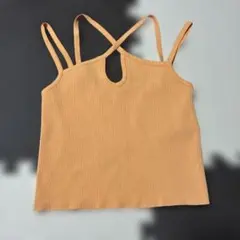 新品タグ付き 未使用 ザラ ZARA リブタンクトップ オレンジ Sノースリーブのサムネイル