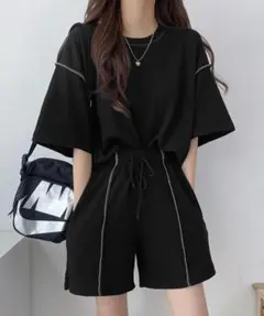 ラスト1点 Tシャツショートパンツ 2点セットアップ ブラック