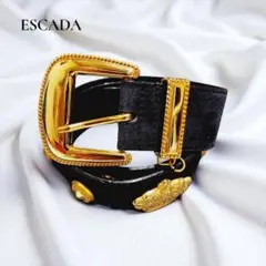 ESCADA エスカーダ 本革 レザーベルト ゴールドバックル 黒