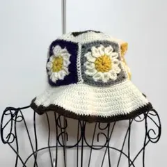 手編み グラニースクエア バケットハット