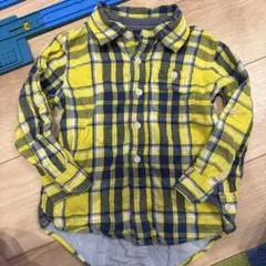 100【ギャップ】babyGap チェック柄長袖シャツ 黄色