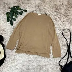 6879✾アースミュージック＆エコロジー✾リブニット【F】ベージュ/薄手/切替