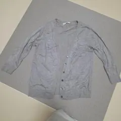 グレー ニットカーディガン 七分袖 ボタン付き
