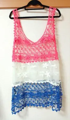 未使用 M レース タンクトップ 花柄 カラフル レディース