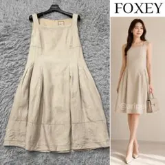 フォクシー♡リネンワンピースドレス ドレスステップサークル ティアード 42 フォクシー♡リネンワンピースドレス ドレスステップサークル