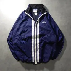 古着90s adidasナイロンジャケットネイビーバックロゴドローコードK484