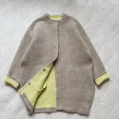 ELENDEEKラクーンミックスダブルカーディガン　ベージュ×ライムイエロー