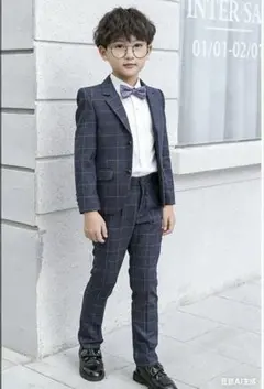 キッズ フォーマルスーツ チェック柄 ネイビー
