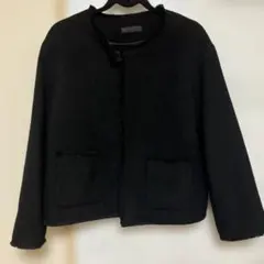 UNIQLOツイードノーカラージャケット L 黒
