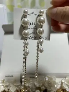 【美品】ロングパールピアス前撮り結婚式 二次会　卒業式　入学式　パーティー