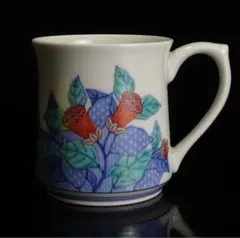 十四代　今泉今右衛門　本人作　色絵　墨はじき　瑞花文　碗　マグカップ　ビアマグ ☆十四代今右衛門作 墨色墨はじき瑞花文ぐい呑