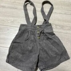 グレー コーデュロイ サスペンダー付きショートパンツ