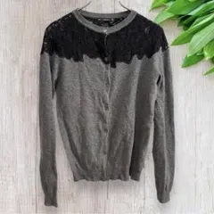 ZARA KNIT ザラ カーディガン バイカラー レース 透け感 グレー