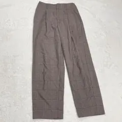 GU チェックパンツ ワイドパンツ M ブラウン グレンチェック ハイウエスト