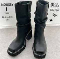 美品✨MOUSSY黒スクエアトゥ厚底ブーツ ステッチ入り　y2k ルーズ