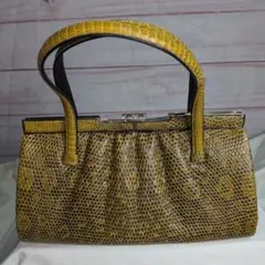 蛇革 昭和レトロヴィンテージ ハンドバック イエローベージュ