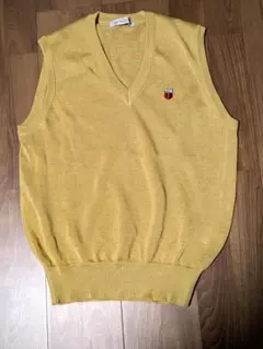 【美品】レナウンカラシ色ニットベスト Vネック Mサイズ麻100%
