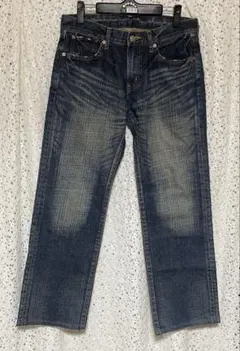 CrackWash BOBSON ストレートデニム ダークブルー 加工 M相当